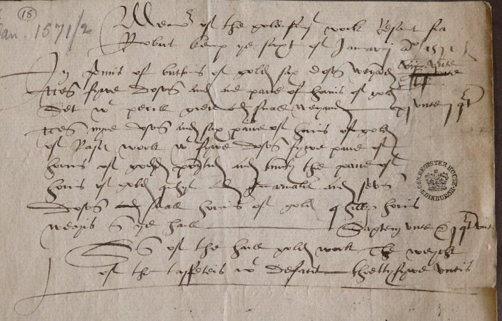 Gold buttons for the duke, 6 January 1572, NRS E35/11/11